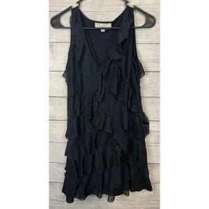 LOFT Petite Small Black Ruffle Dress Sleeveless Swiss Dot Layered Mini